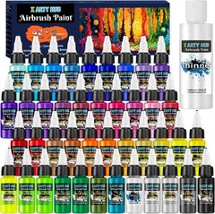 Airbrush Paint – 42 Colors with 4.05 Fl Oz Thinner, Iridescent, Neon and Metalli