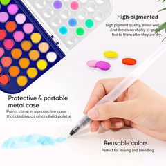 Paint Set, 48 Colors Non-Toxic Watercolor Paint with a Brush Refillable a Water