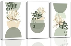 3 Pcs Neutral Abstract Boho Canvas Wall Art Beige Sage Green Mid Century Mode…