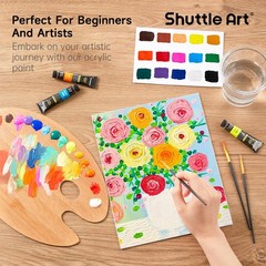 Shuttle Art Acrylic Paint Set, 15 x 12ml Tubes Artist Quality Non Toxic Rich Pig