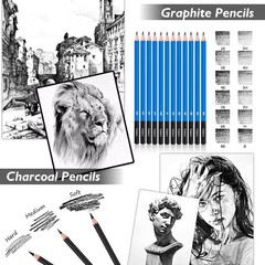 Caliart 176PCS Art Supplies Sketching Kit with 1 Count (Pack of 176), Black