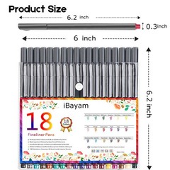 iBayam 18 Colors Journal Planner Pens, 1 Count (Pack of 18), Multicolor