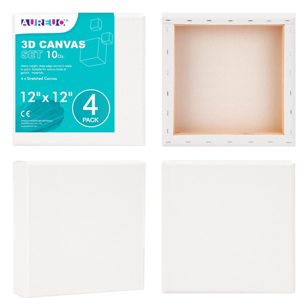 12×12 Inch Gallery Wrapped Canvas – 1.5 Inch Depth 4 Pack – 10 Oz Triple Gess…