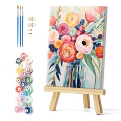 Framed Paint by Numbers for Adults Beginner, Colorful Flowers Acrylic Easy Paint