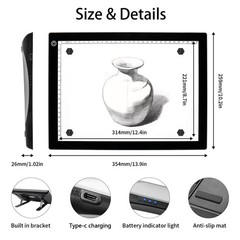 Rechargeable A4 Tracing Drawing Board,Copy Light Pad with Adjustable Foldable…