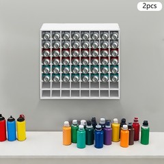 2PCS 64-Grid Paint Bottle Organizer, Wall-Mount Paint Holder, Paint Storage Rack