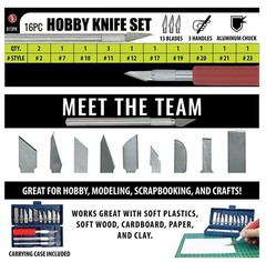 Sona 16Pc Hobby Knife Set with Aluminum Collet Chucks in Plastic Storage Box