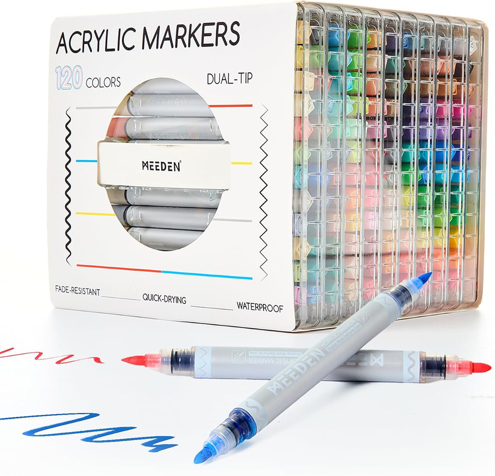 Artist Acrylic Paint Markers: 120 Colors Dual Tip Acrylic Marker with Brush & ro