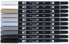 56171 Dual Brush Pen Art Markers, Grayscale, 10-Pack. Blendable, Brush and Fi…
