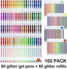 160 Pack Glitter Gel Pens Set With 80 Colors And Refills Smooth Writing