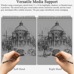 Toned Gray Sketchbook 11×14, Large Drawing Pad, 60 Sheets (85lb/130gsm) Spira…