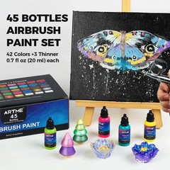 42 Color Acrylic Airbrush Paint Set with Thinners – Opaque, Metallic, Neon