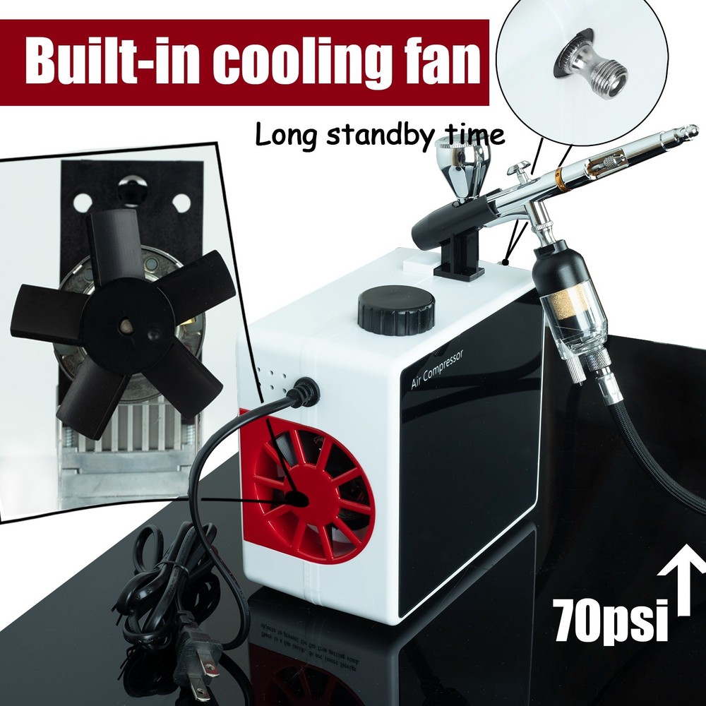 Desktop Air Compressor with 50PSI & Built-in Fan – Dual-Action Airbrush & Spray