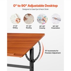 Uimoso Drafting Table Adjustable 0°–90° Tilt Wooden Drawing Desk with H-Frame