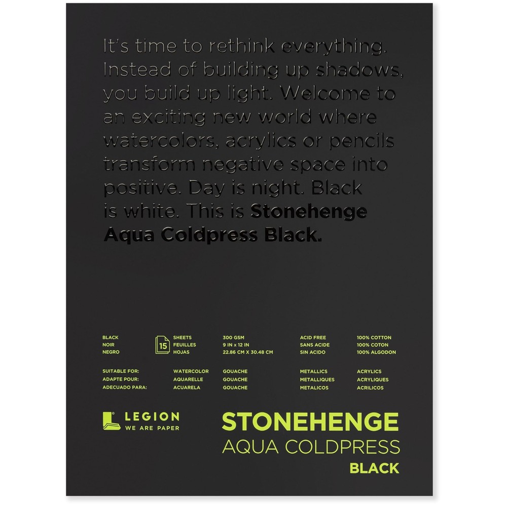 Stonehenge Aqua Black Medium Weight Pad, 140lb, Coldpress, 9 x 12 Inches, 15 …