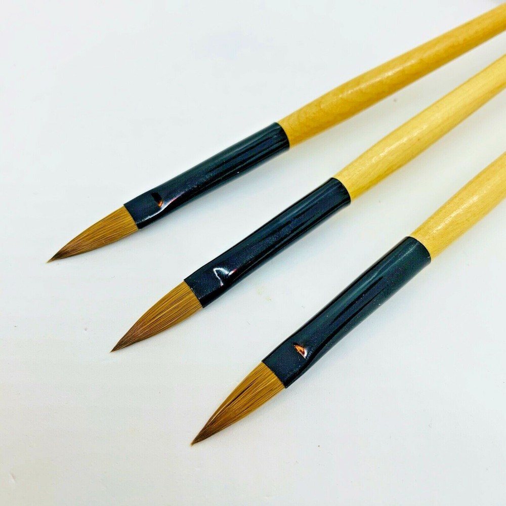 Artist Paint Nail Art Make Up Liner Brush 3Pc Pure Kolinsky Watercolor Acrylic