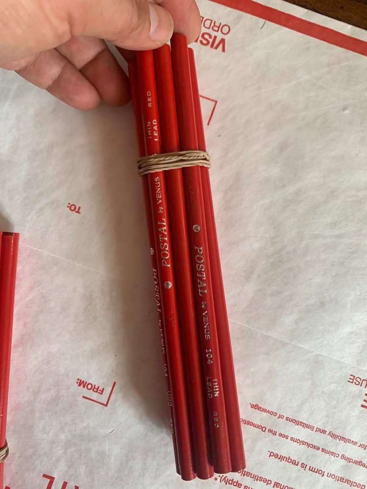 POSTAL Venus 104 RED Thin Lead Color Pencil Lot 12 NOS NEW Vintage artist dozen