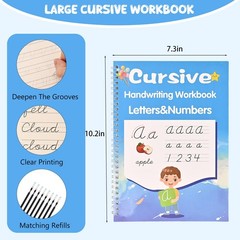 2 Pack Grooved Cursive Handwriting Workbook,Reusable Magic Practice Copybook,…