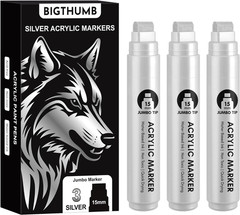 3 Pcs Silver Jumbo Permanent Markers: 15Mm Wide Tip Thick Acrylic Paint Pen