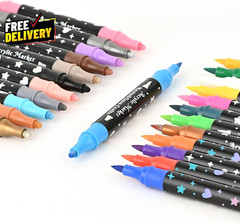 24 Colors Dual Tip Acrylic Paint Marker Pens Set Multifunctional Acrylic Tips…