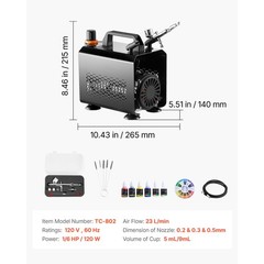 Uimoso Airbrush Set with Compressor, 1/6 HP, Includes Airbrush and 3 Nozzles