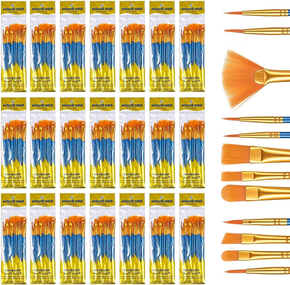 240 Pcs Paint Brushes Set Flat Tip Nylon Hair for Oil Watercolor Art Crafts