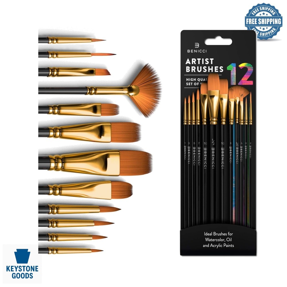 12-Piece Artist Paint Brush Set for Acrylic, Watercolor & Oil – Professional …