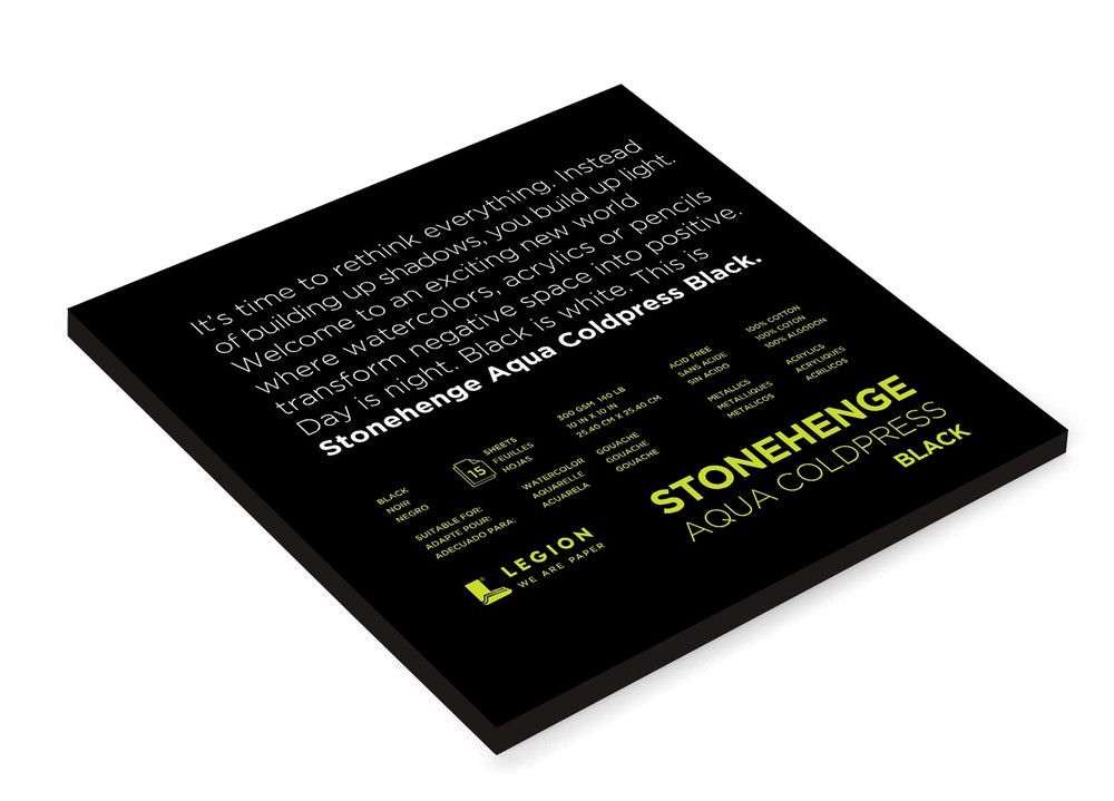 Legion Stonehenge Aqua Black Watercolor Paper Pad – 10″ x 10″, Cold Press, 15…