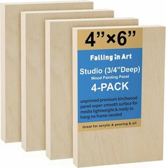 Unfinished Birch Wood Panels Kit 4 Pack 4×6” 3/4” Deep Cradle Boards Painting