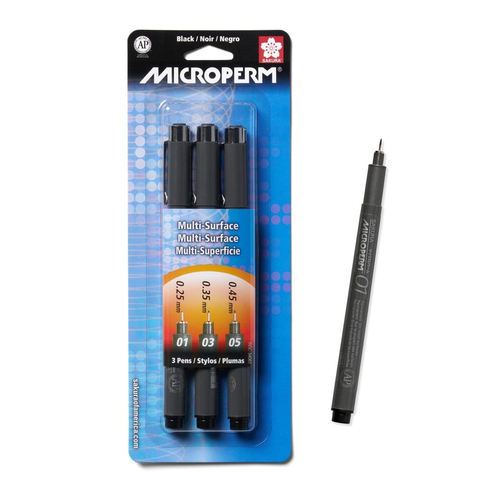 SAKURA 3-Piece Microperm Blister Card Ultra-Fine 1 Count (Pack of 3), Black