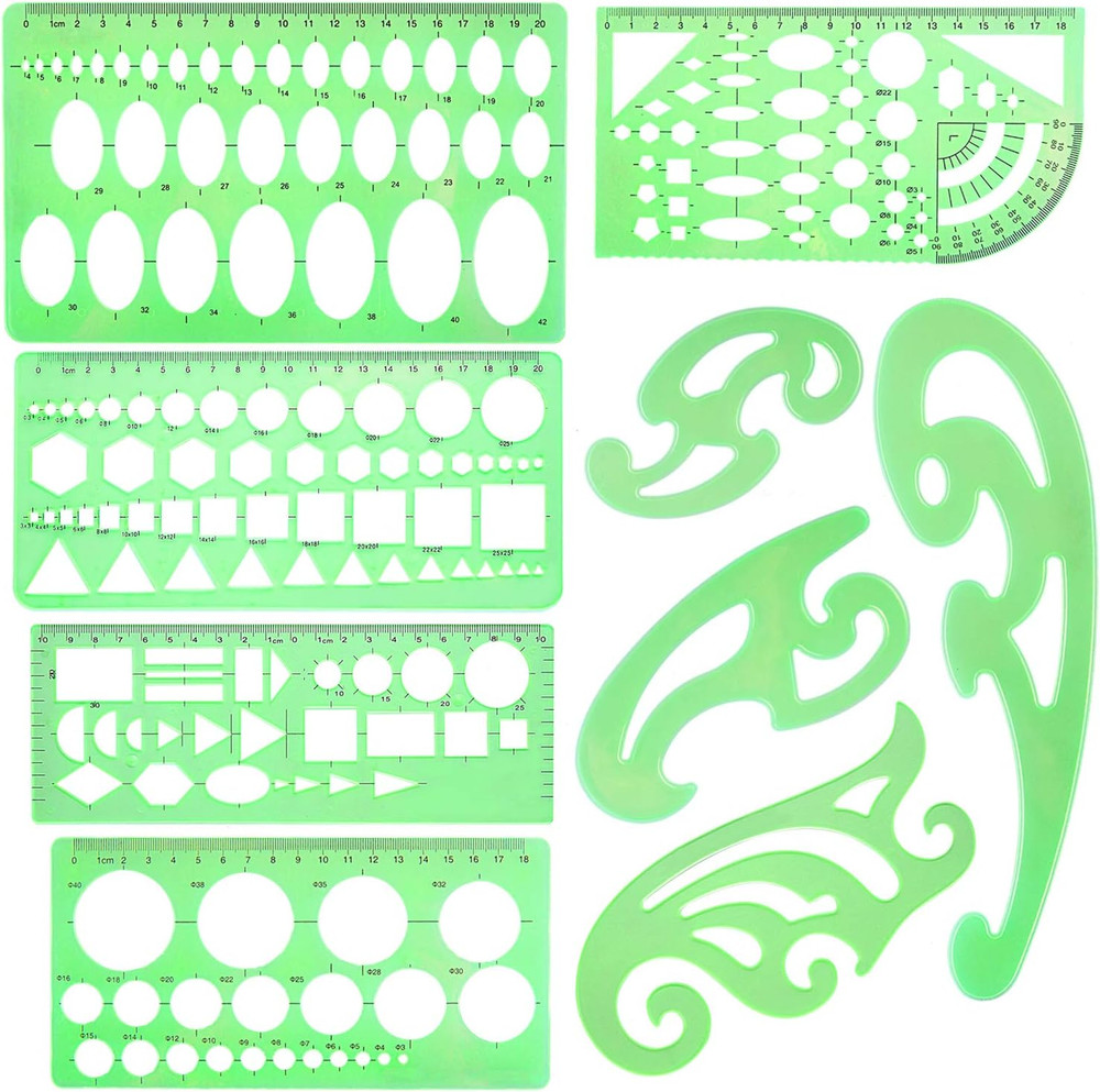 9 Pieces Drawings Templates French Curve Geometric Templates Measuring Rulers