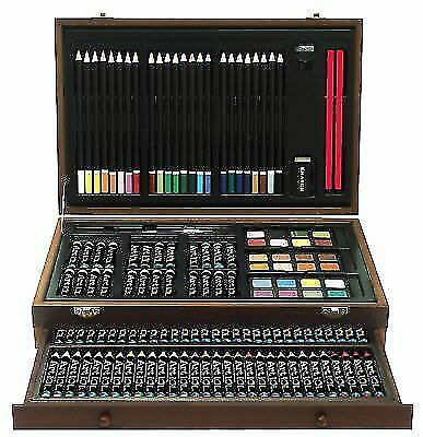 Artist Essentials Wood Art Set 142 Pieces Crayons Pencils Oil Pastels Watercolor