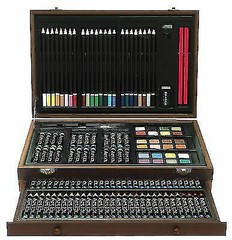 Artist Essentials Wood Art Set 142 Pieces Crayons Pencils Oil Pastels Watercolor