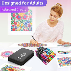 ZENO 72 Dual Tip Markers Set with Case – No-Bleed Art Markers for Adults – Fine