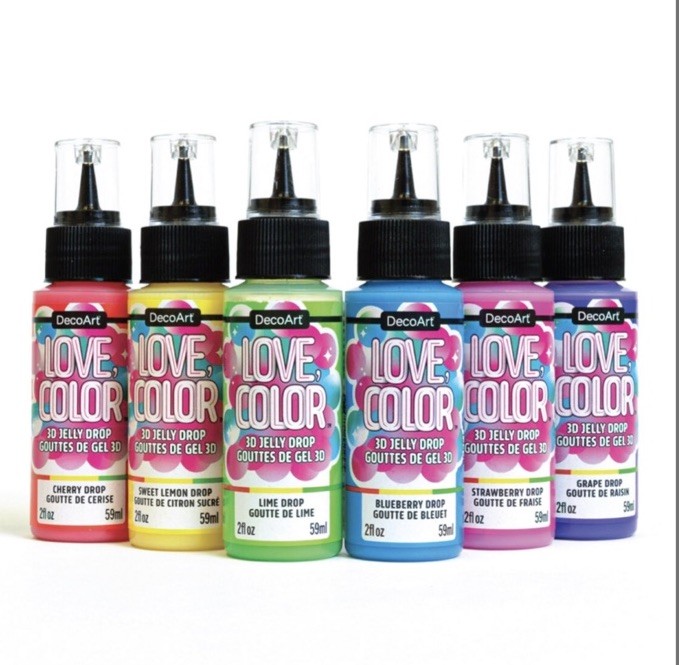 DecoArt Love Color 3D Jelly Drops Paint Set – 6 Bottles (2 Fl Oz)