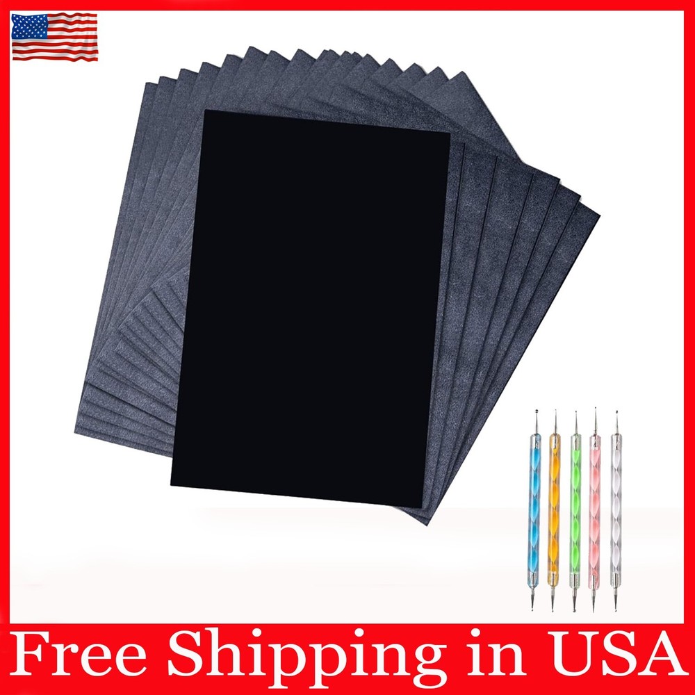 50 Sheets Carbon Paper Black Graphite Paper Transfer Tracing Paper and 5 Pieces