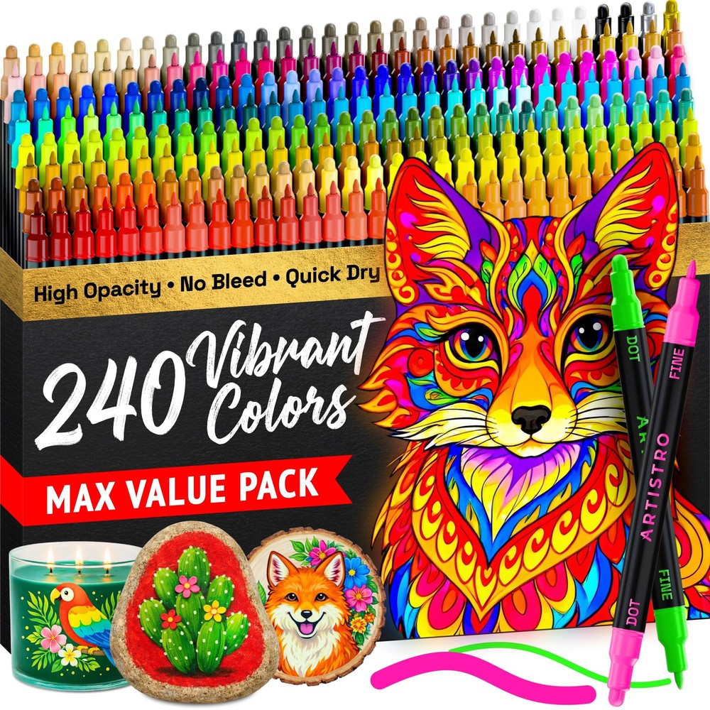 ARTISTRO 240 Precision Dual-Tip Acrylic Paint Markers – Paint Pens Set with D…