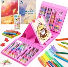 240-Piece Pink Art Supplies Kit with Double-Sided Easel – Perfect Gift for Kids