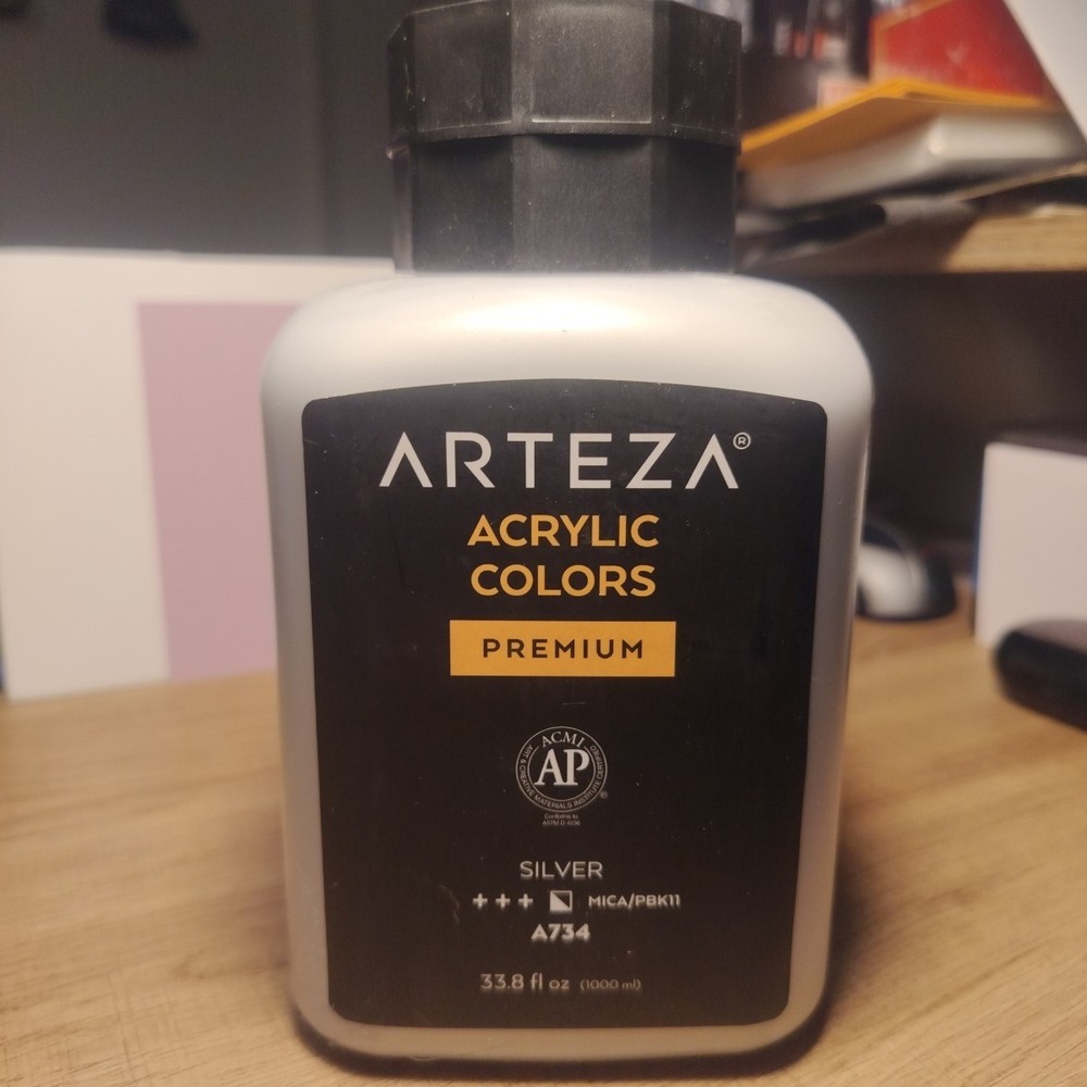ARTEZA Acrylic Paint A734 Silver 33.8 fl oz 1000ml