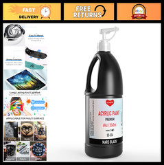 Large 69oz Black Acrylic Paint – Rich Pigment for Canvas, Wood, Fabric, Non-Toxi