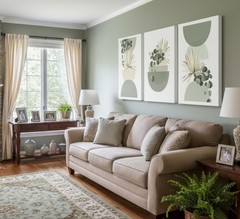3 Pcs Neutral Abstract Boho Canvas Wall Art Beige Sage Green Mid Century Mode…