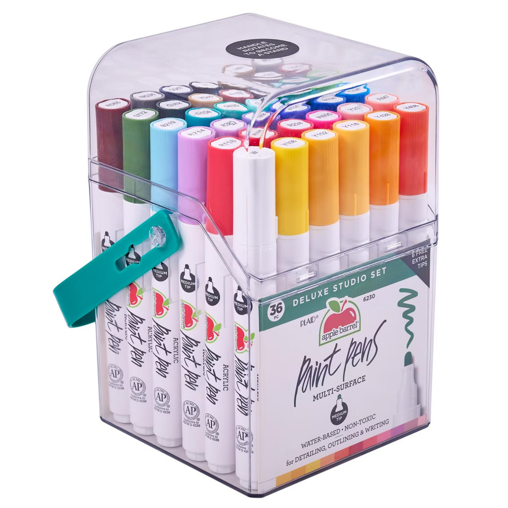 Apple Barrel Multi-Surface Paint Pens Deluxe Studio Set, Medium Tip, 36 Piece