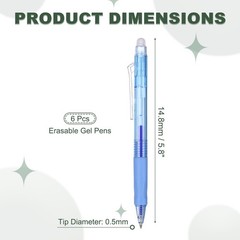 6Pcs 0.5mm Fine Point Retractable Erasable Gel Pens Comfortable Grip, Light Blue