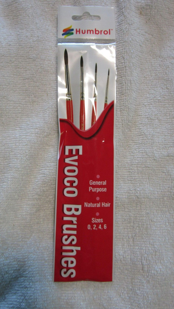 HUMBROL EVOCO BRUSHES ENAMEL GENERAL PURPOSE NATURAL HAIR 4PK SIZE 0,2,4,6