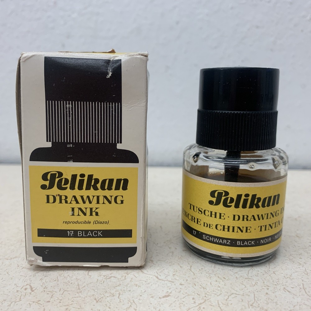 Vintage Pelikan Drawing Ink Tusche 17 Black Schwarz Noir Made Germany 1oz *read