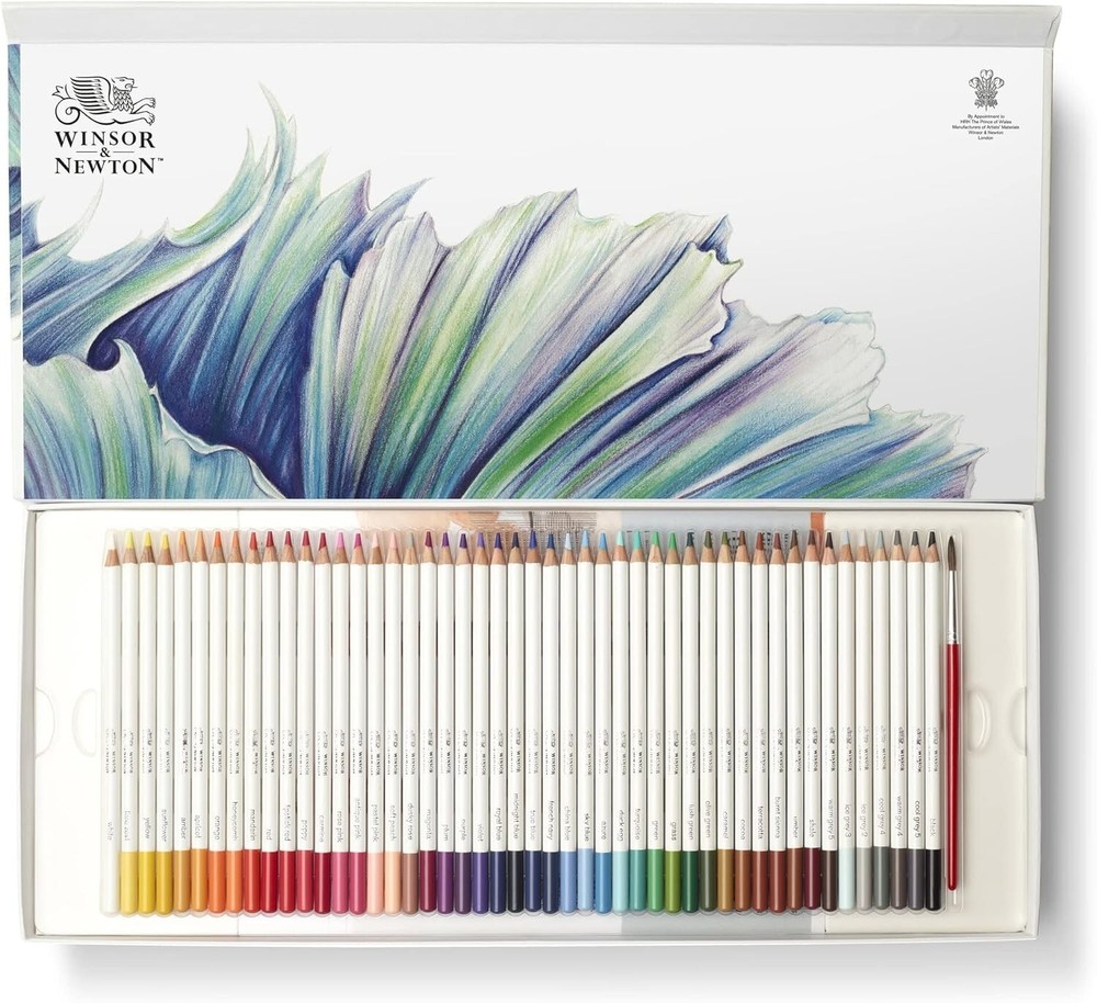 Winsor & Newton Watercolour Pencils Box Set of 48 + Paper Pad + Brush