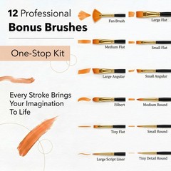 TMOL Acrylic Paint Set, 24 Colors (2 oz/Bottle) with 12 Art Brushes, Art Supp…