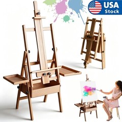 Large Wood H-Frame Easel with Storage Drawer and Palette, Foldable Art Painting