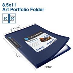 30-Pocket Binder with Plastic Sleeves 8.5×11 (Navy Blue) Art Portfolio Folder