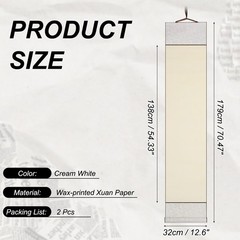 70.5″ x 12.6″ 2 Pcs Blank Hanging Scroll Paper Wood Rod, Cream White